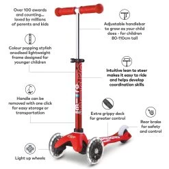 Mini Micro Deluxe LED Scooter - Red -Sports Scooter Shop TTCq4r2b