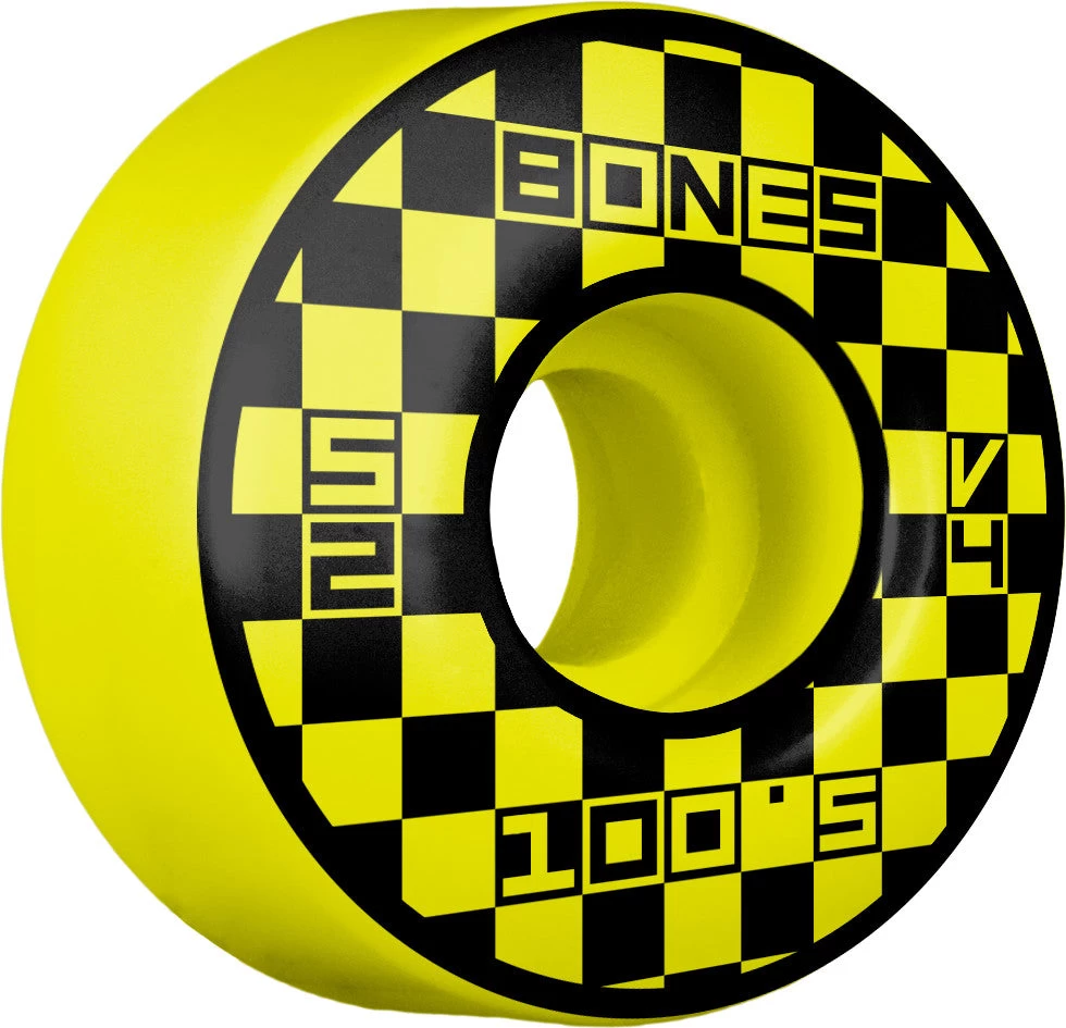 Bones 100's Block Party V4 Wide Skateboard Wheels Yellow - 52mm 3 Bones 100's Block Party V4 Wide Skateboard Wheels Yellow - 52mm