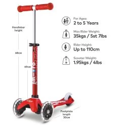Mini Micro Deluxe LED Scooter - Red -Sports Scooter Shop ioftOimJ