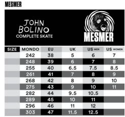 Mesmer Throne John Bolino Pro Skates -Sports Scooter Shop mesmer throne john bolino skates size chart 1
