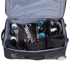Riedell Travel And Gear Roller Bag - Black/Blue -Sports Scooter Shop riedell travel and gear roller bag black blue open