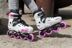 Rollerblade Apex Adjustable Inline Skates - White/Pink -Sports Scooter Shop rollerblade apex adjustable inline skates white pink lifestyle